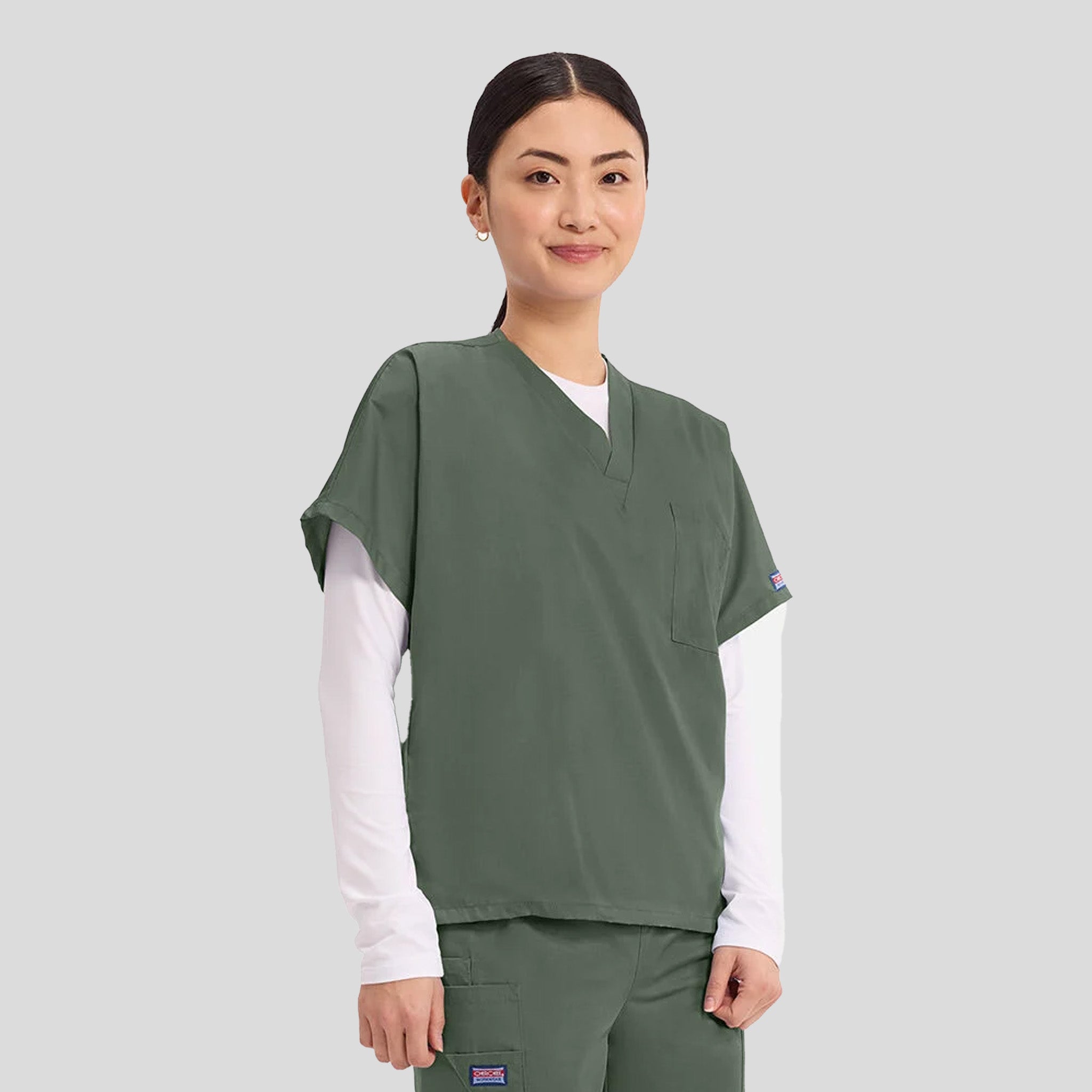 Unisex V-Neck 1 Pocket | Olive