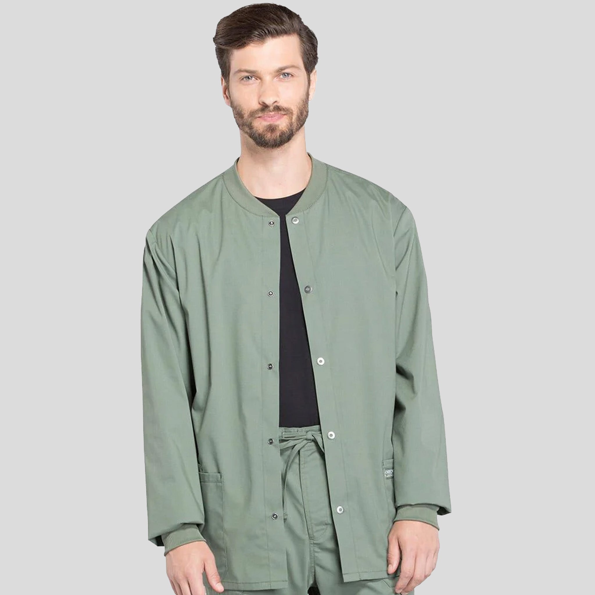 Men's Snap Front Warm-Up Jacket | Olive