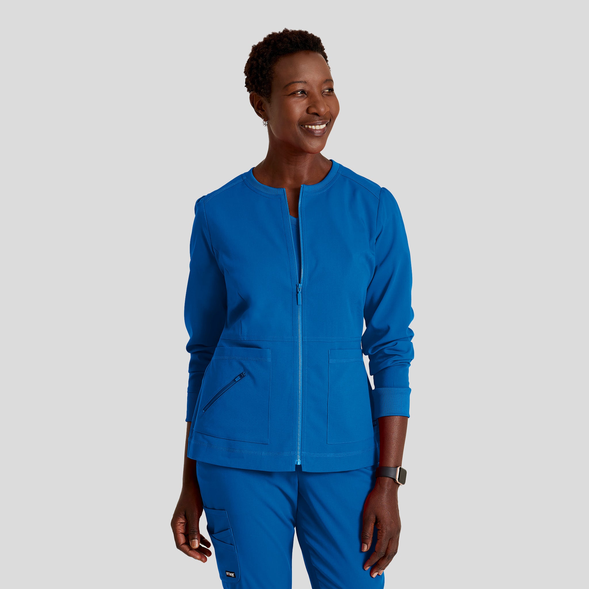 Millie 3-Pocket Crewneck Scrub Jacket | Royal