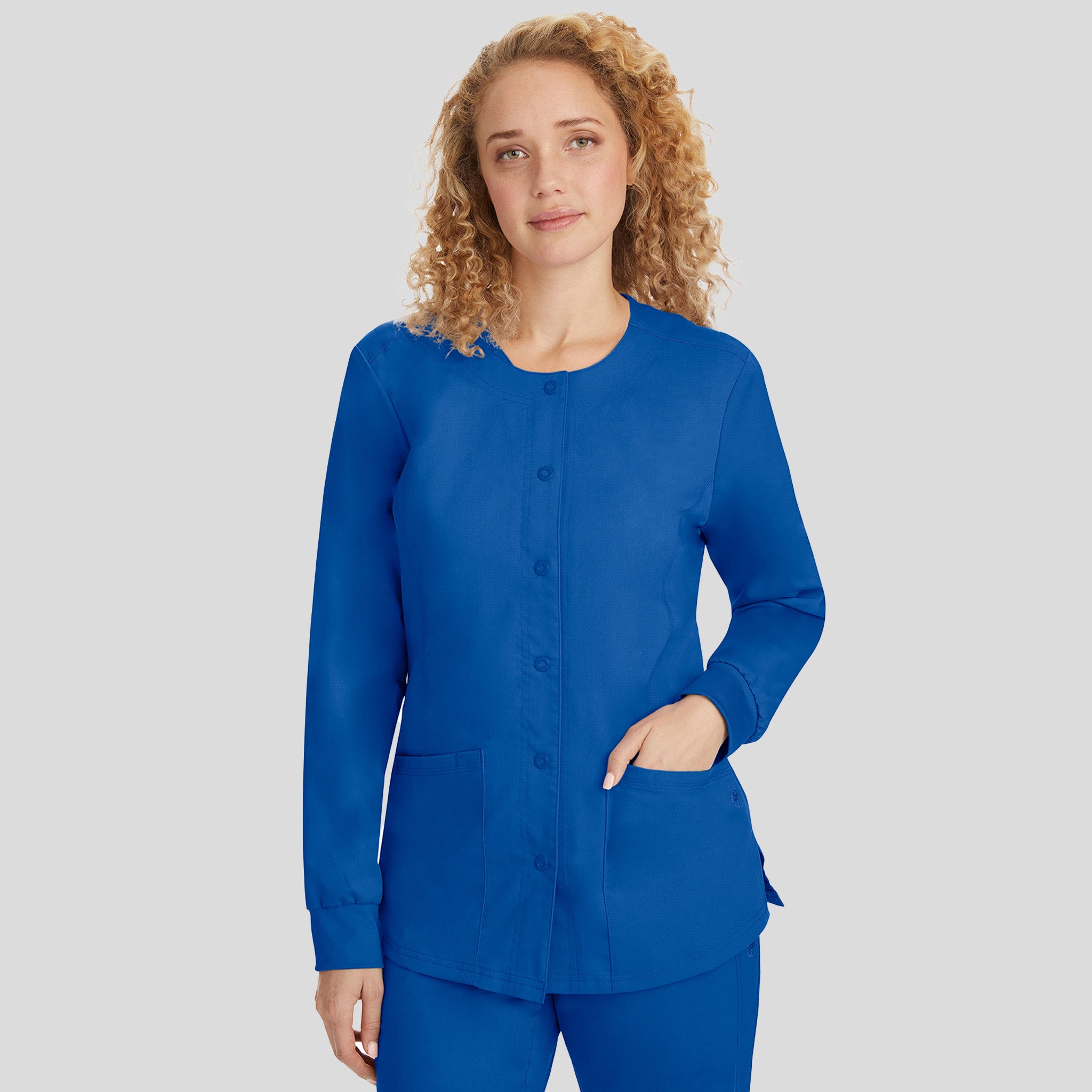 Daisy Snap Front Warm-Up Solid Scrub Jacket | Royal