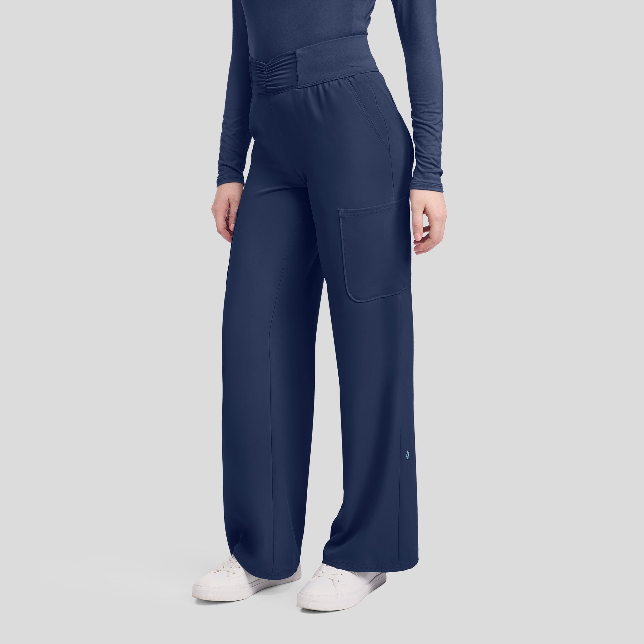 5-Pocket Ruched Wide Leg Scrub Pant | Navy