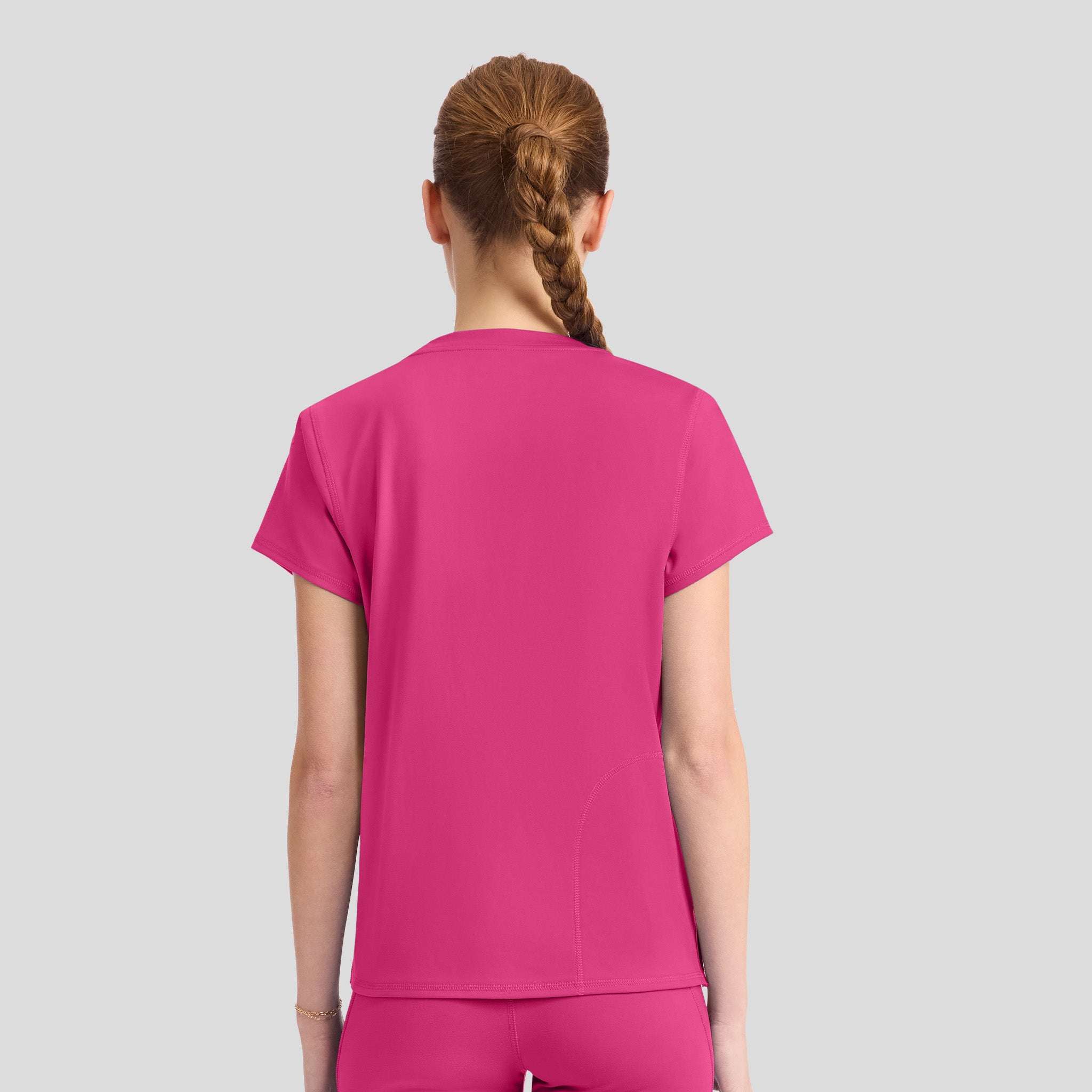 2-Pocket STRETCH Crew Neck Scrub Top | Pink Power
