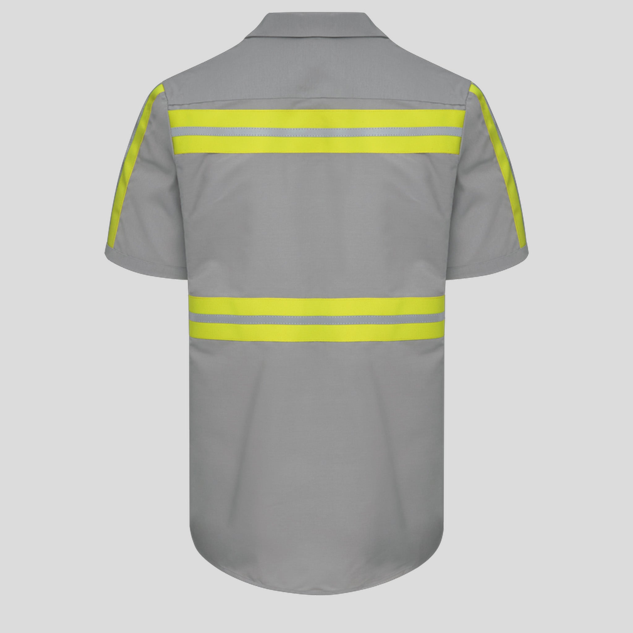 Men's Short Sleeve Enhanced Visibility Industrial Work Shirt | Grey w/ Yellow Visibility Trim