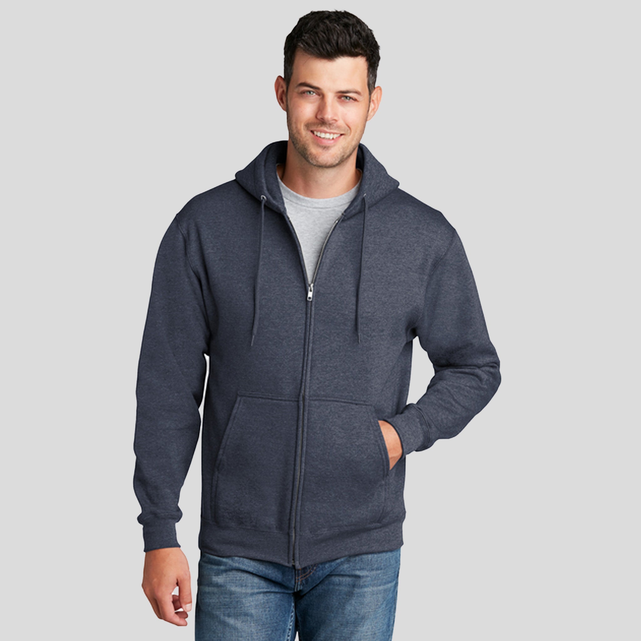 Core Fleece Full-Zip Hooded Sweatshirt | Heather Navy