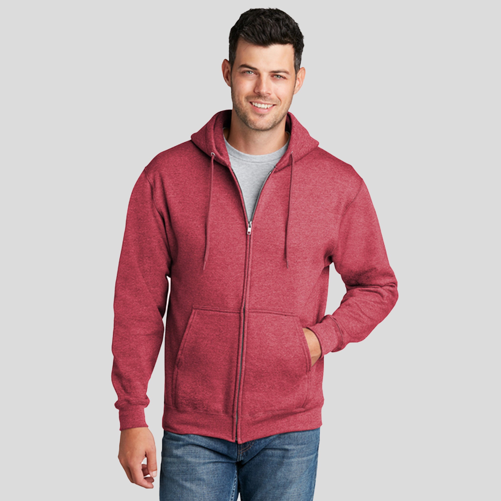 Core Fleece Full-Zip Hooded Sweatshirt | Heather Red