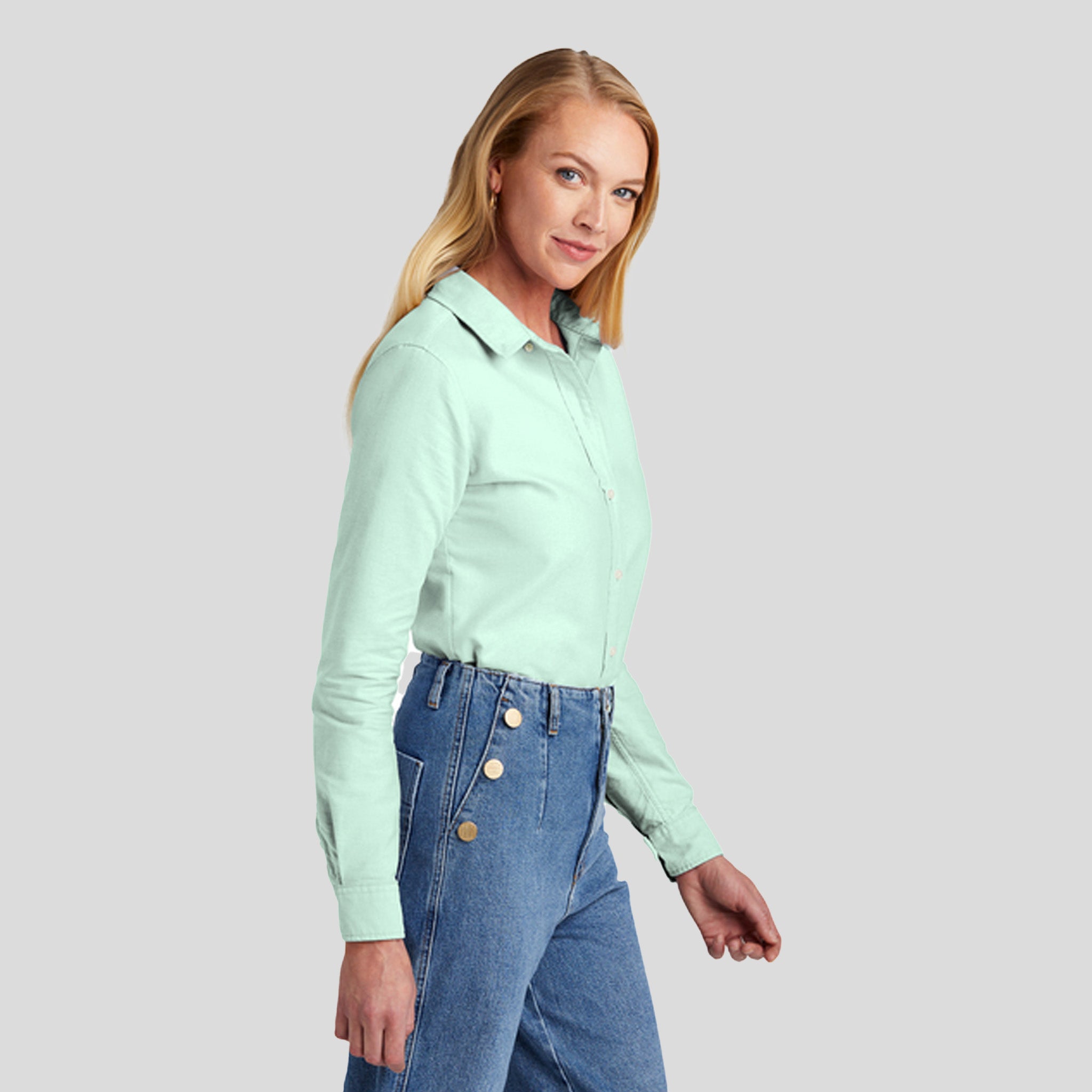 Womenβs Casual Oxford Cloth Shirt | Soft Mint