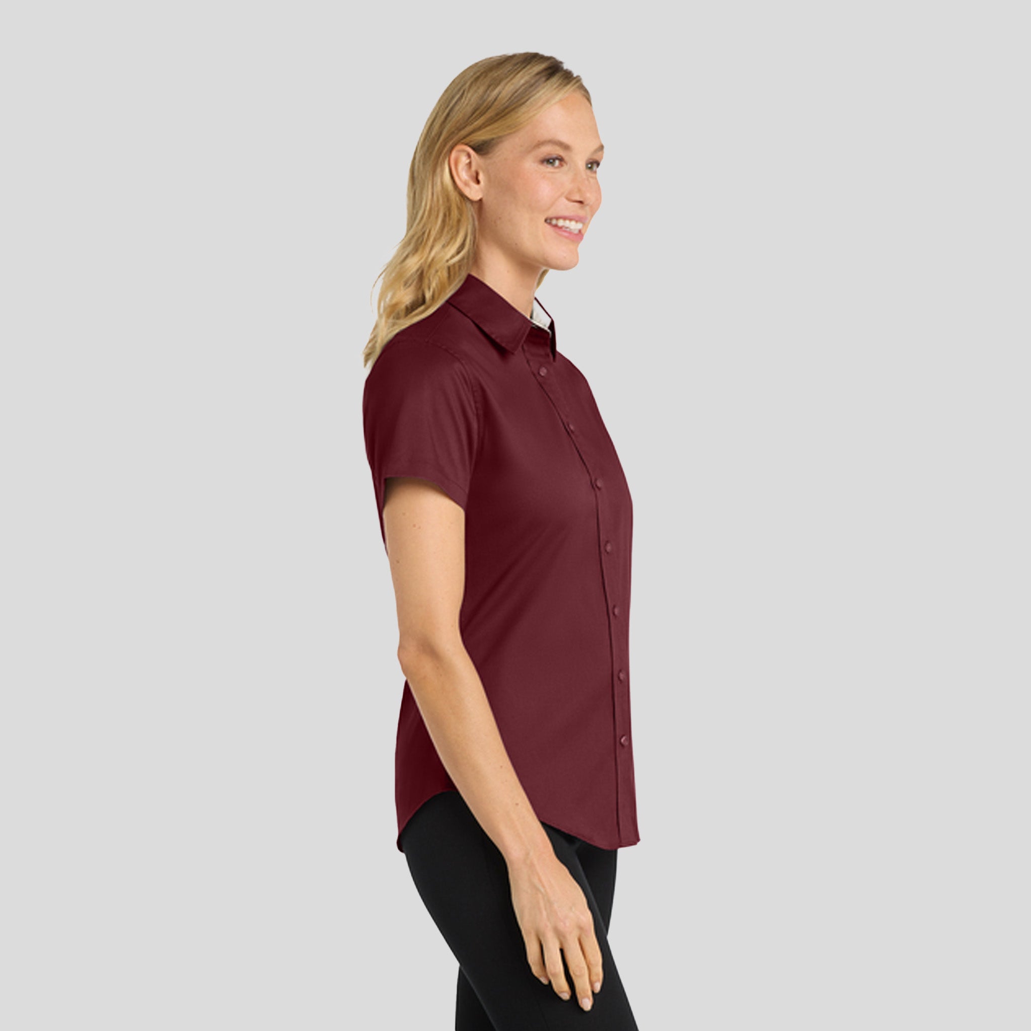 Women's Short Sleeve Easy Care Shirt | Burgundy/Light Stone