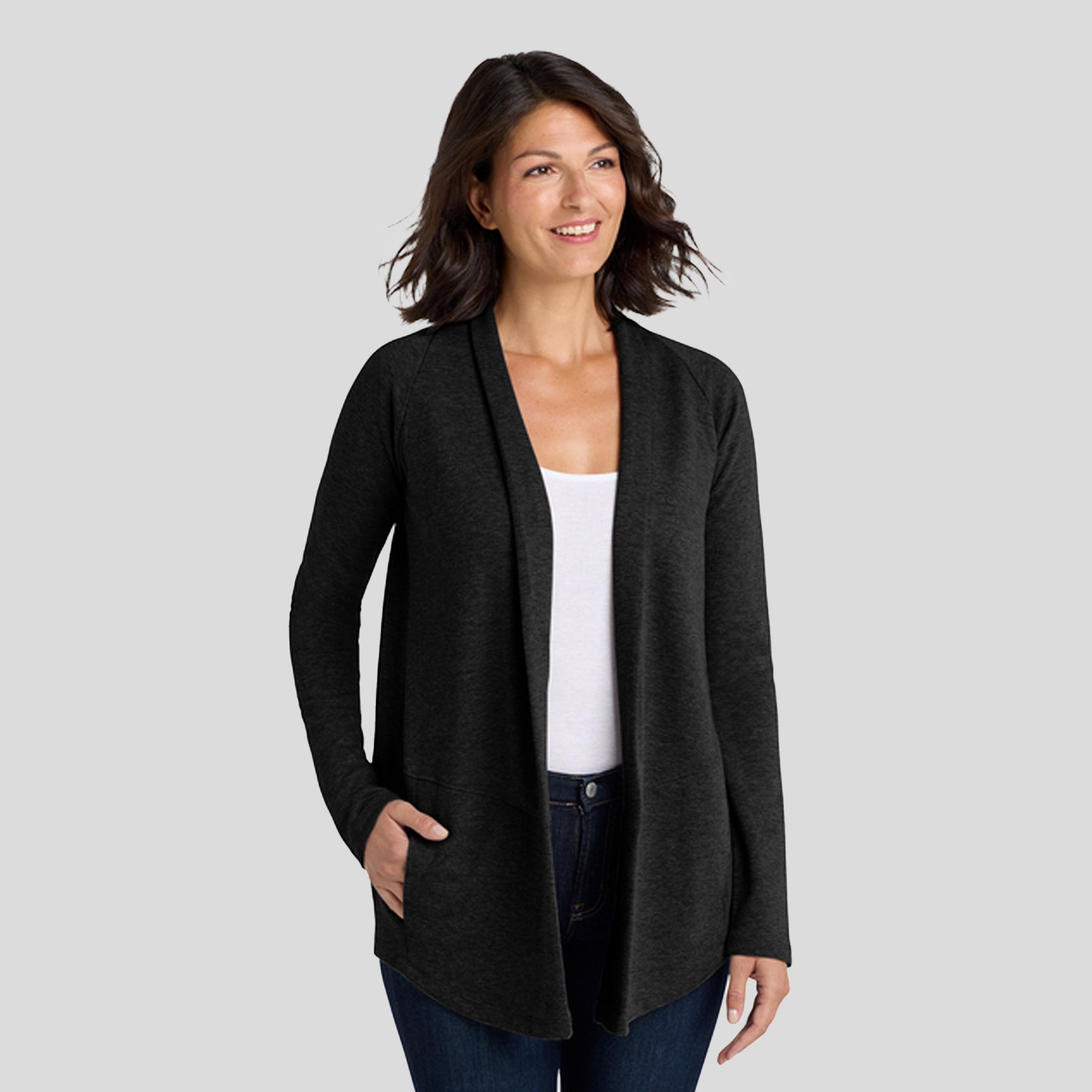Women's Interlock Cardigan | Deep Black and Charcoal Heather