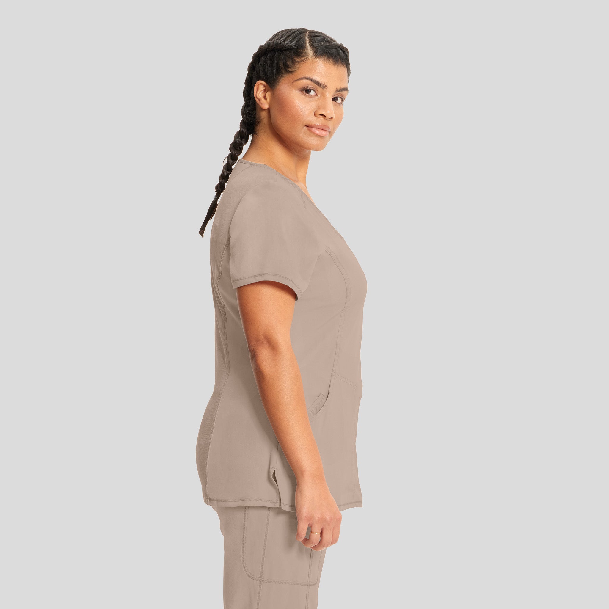 Infinity Mock Wrap Solid Scrub Top | Khaki