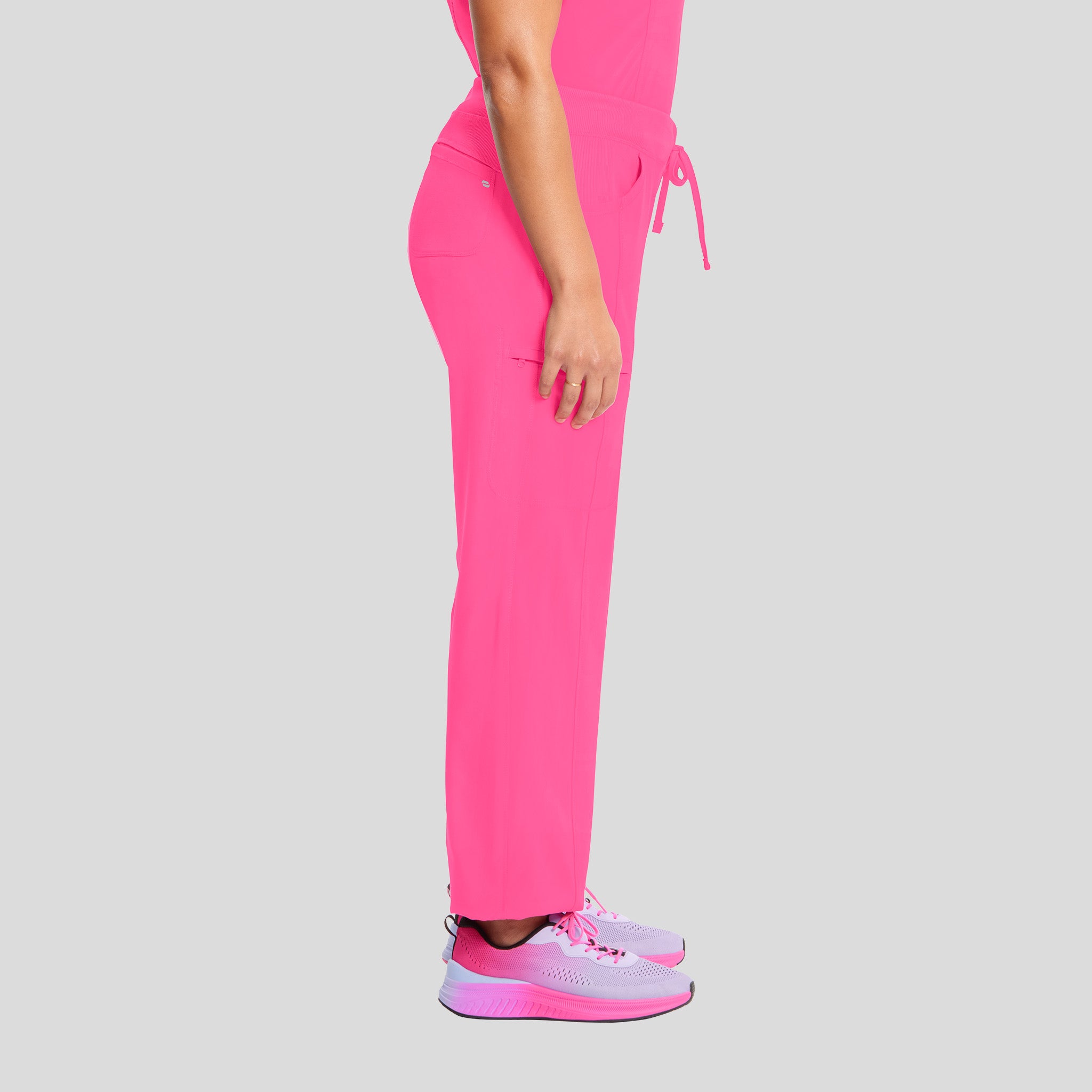 Rib Knit Drawstring Waist Scrub Pant | Carmine Pink