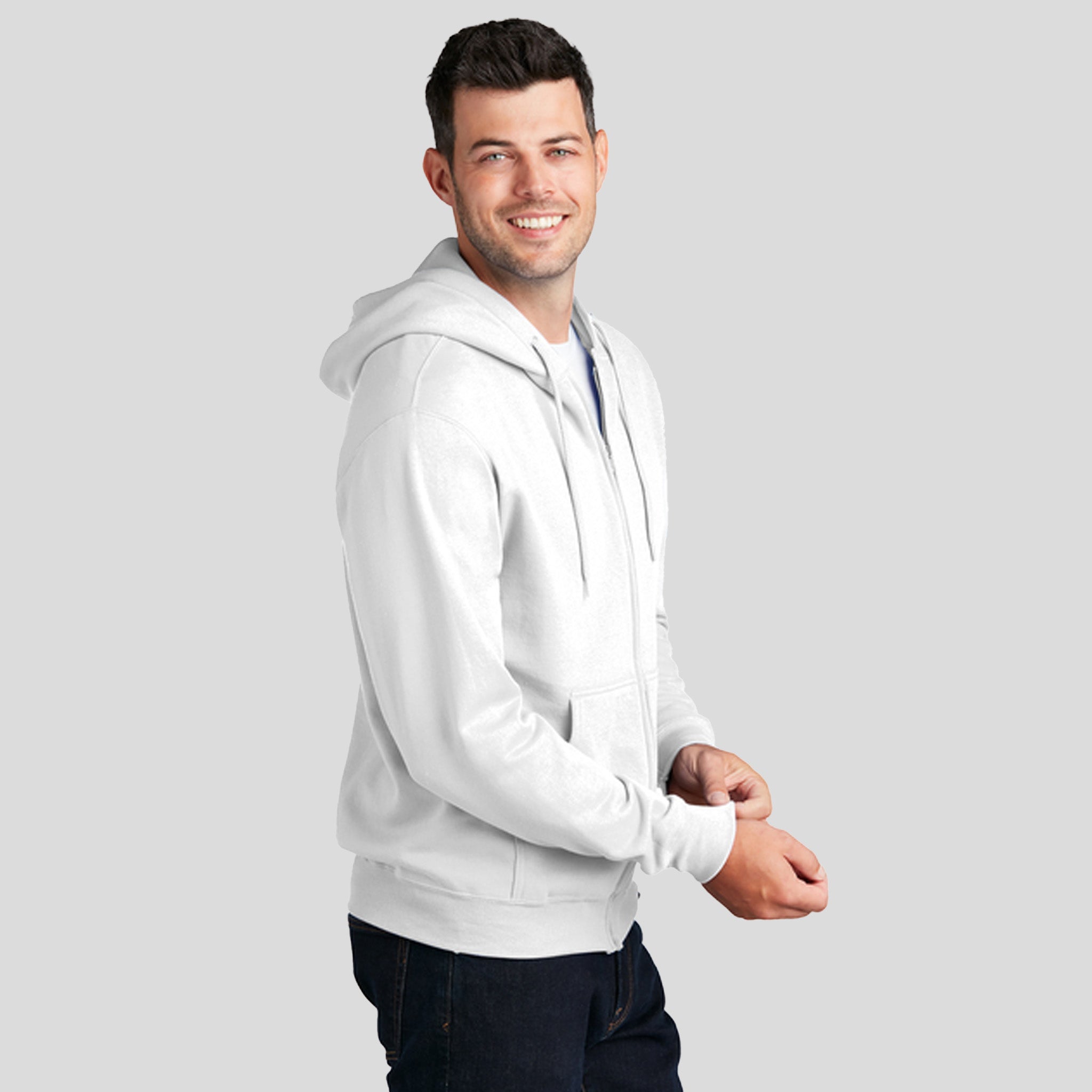 Core Fleece Full-Zip Hooded Sweatshirt | White