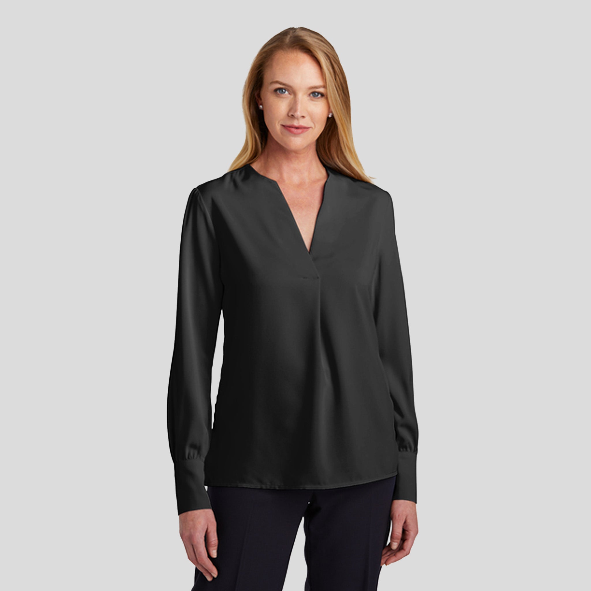 Women’s Open-Neck Satin Blouse | Deep Black