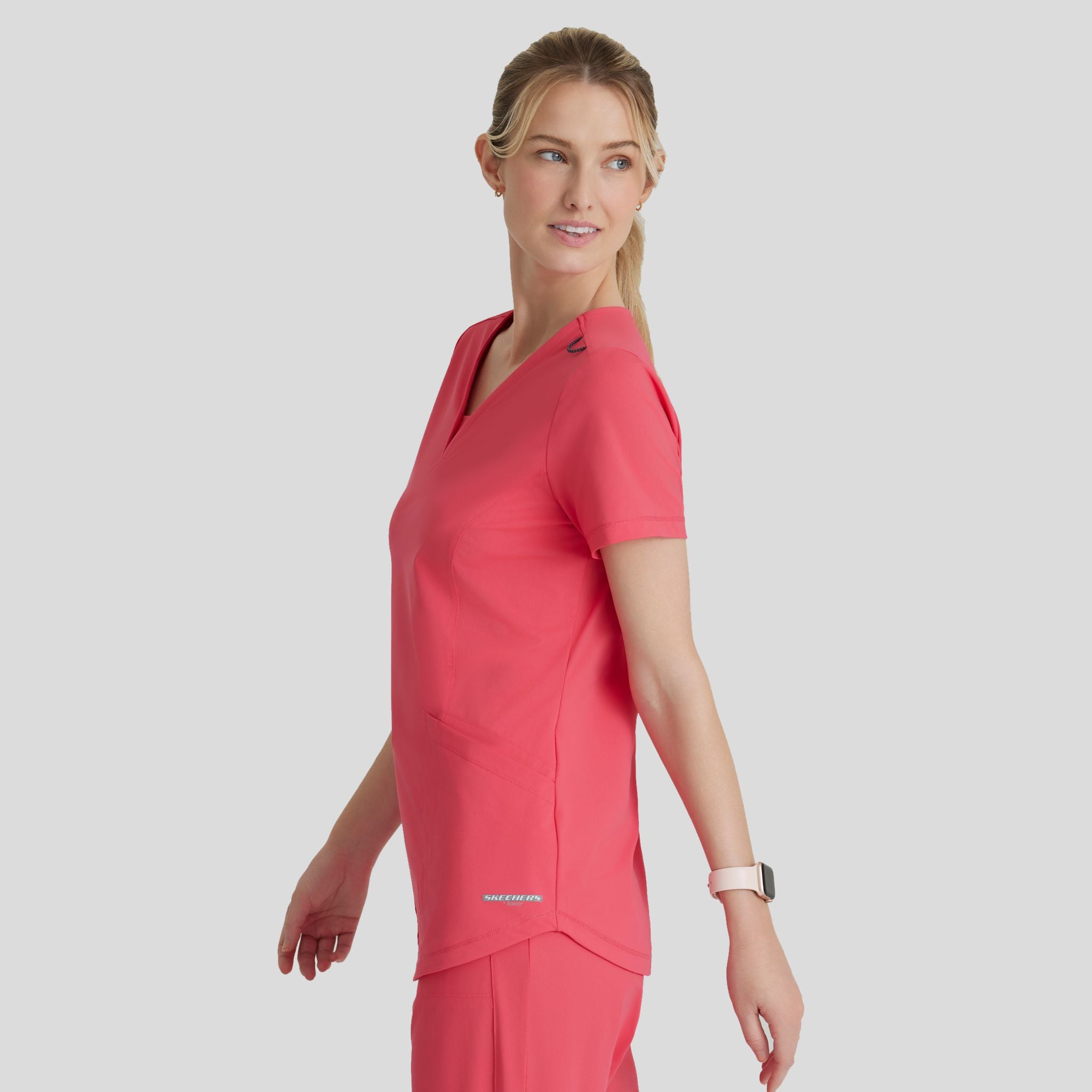 Serene 3-Pocket V-Neck Top | Punch Pink