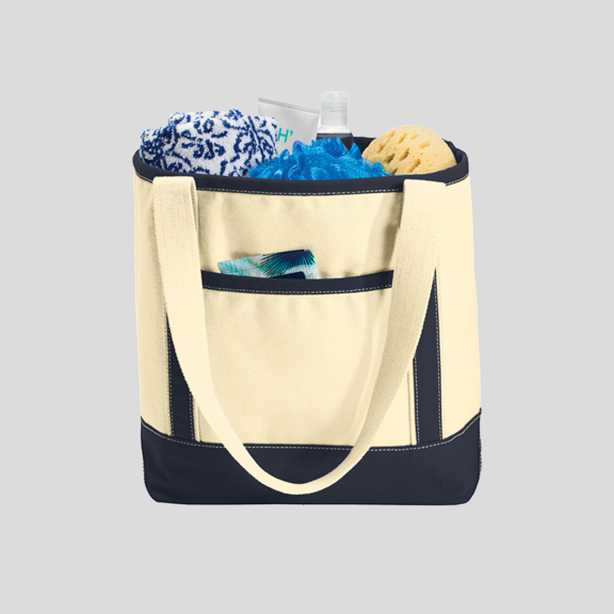 Medium Cotton Canvas Tote | Natural/Navy